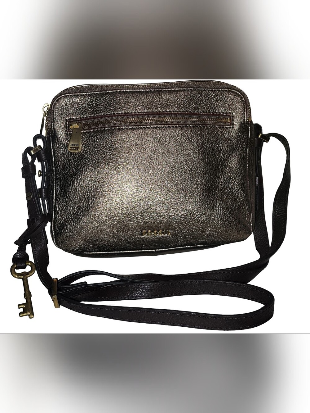Fossil Metallic Bronze Leather Crossbody Bag